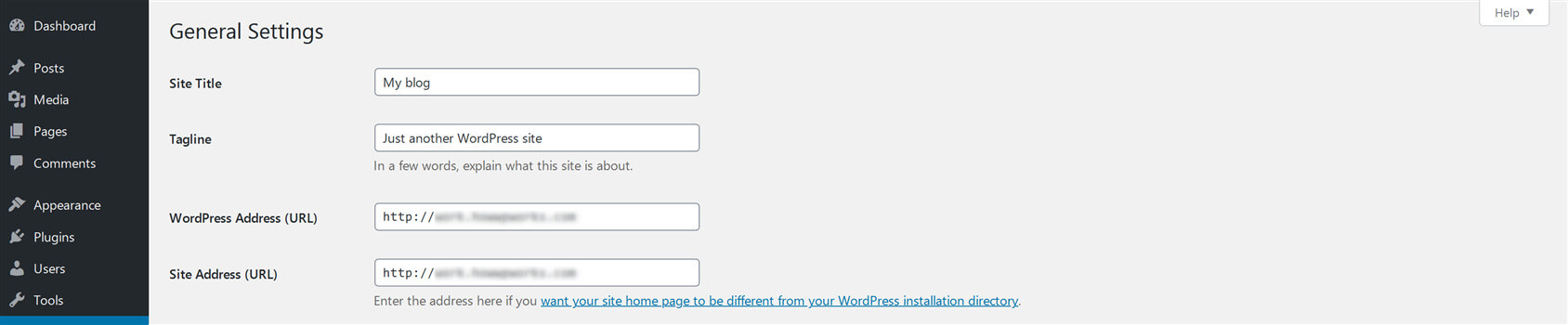 General settings screen