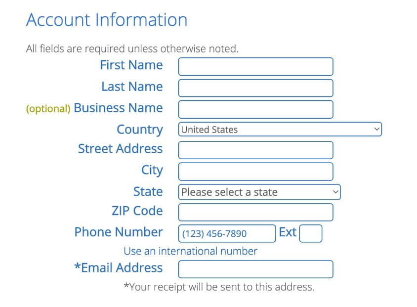 bluehost account info