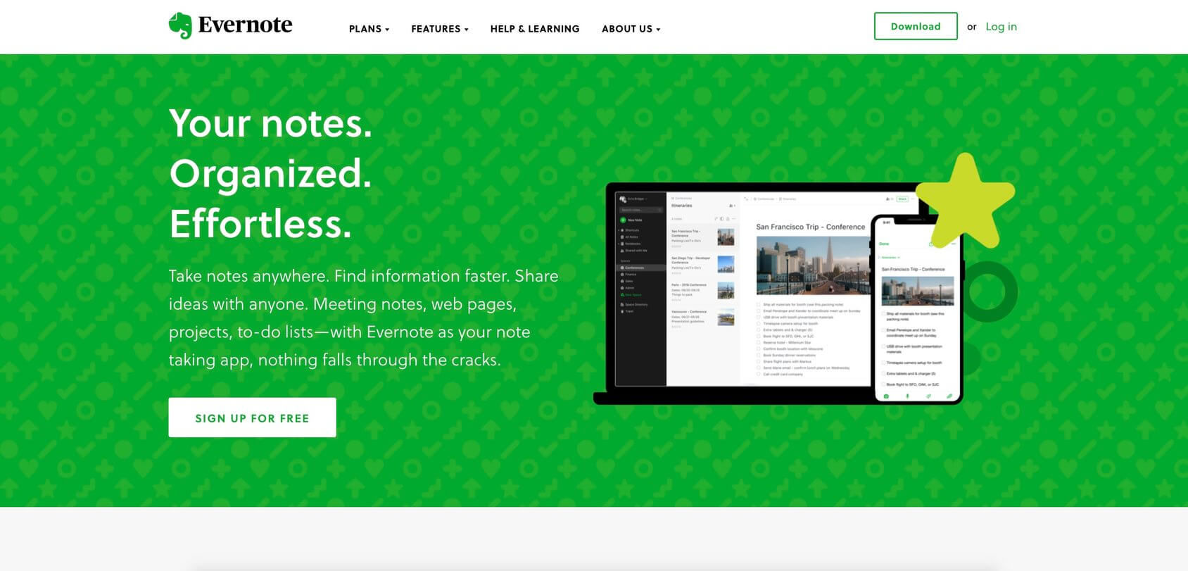 Evernote homepage