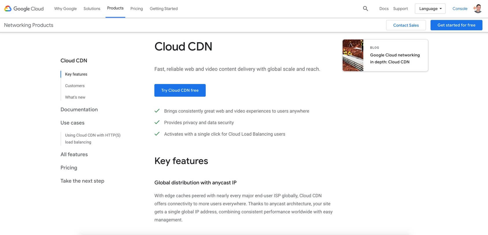 Google Cloud CDN homepage