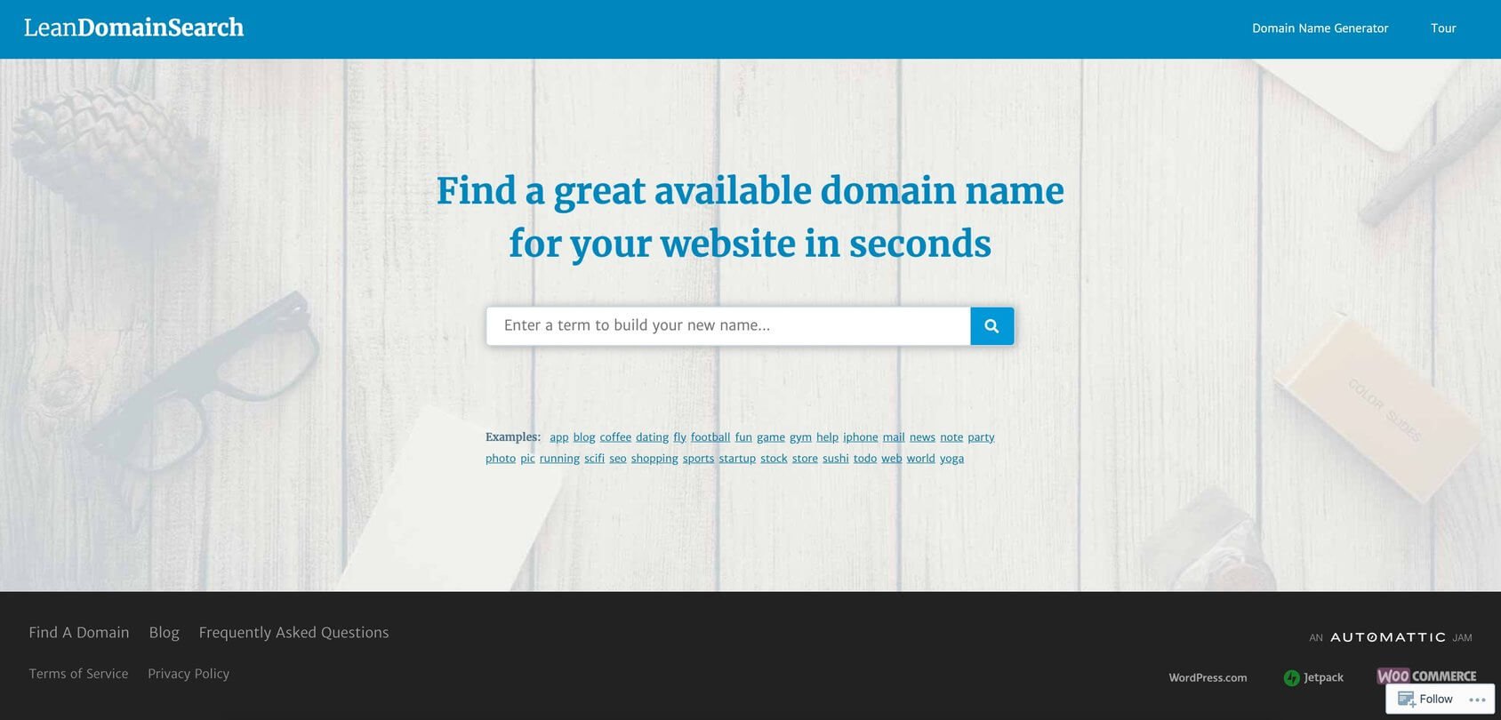 Lean Domain Search homepage