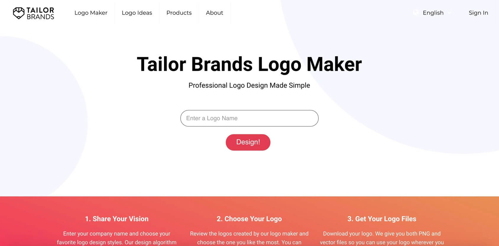 Tailor Brands homepage
