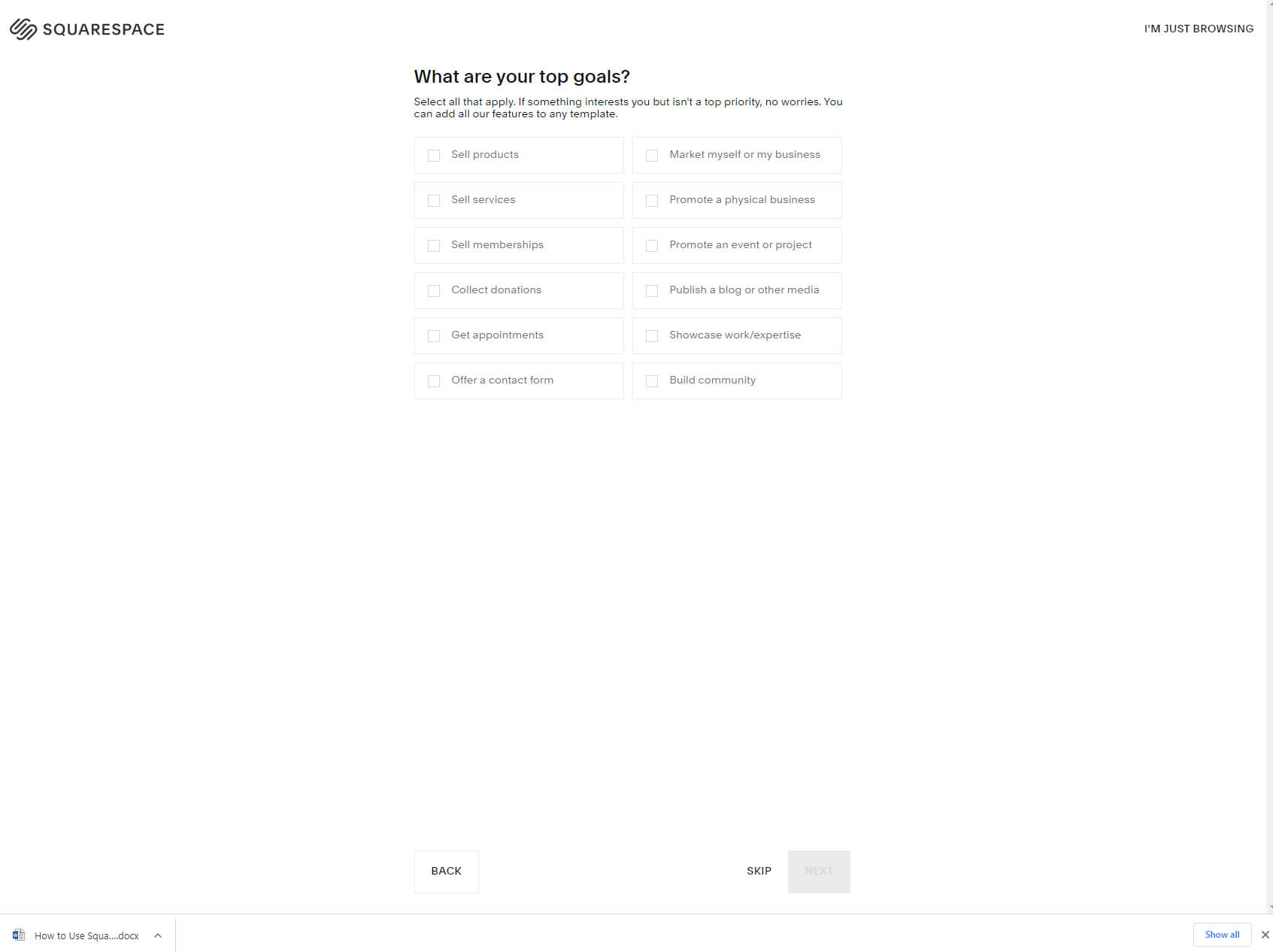 Squarespace questions top goals