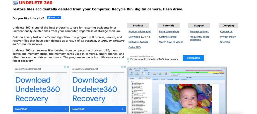 undelete360 homepage