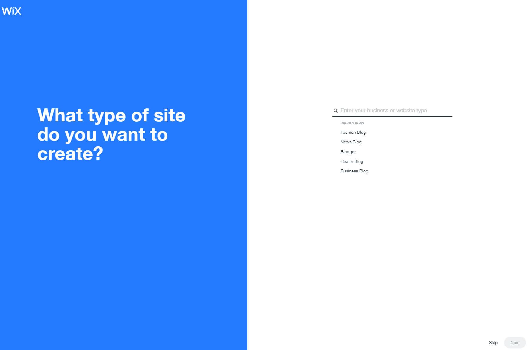 Choose type of site