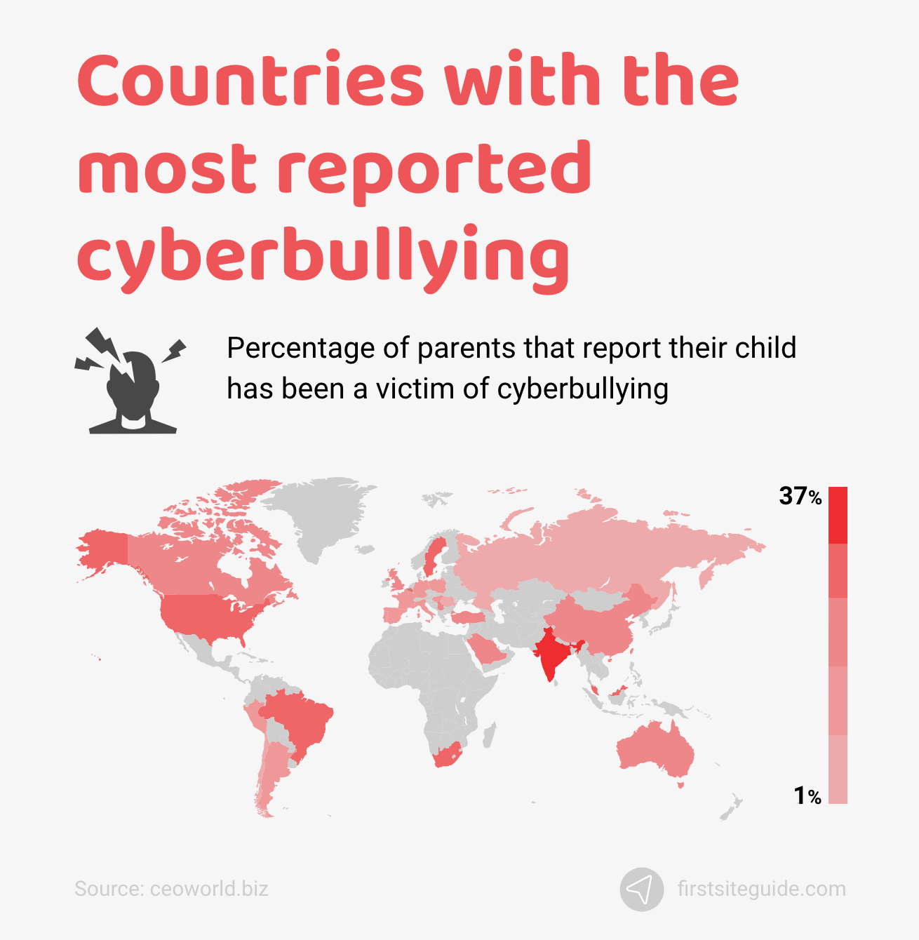 Countries with the most reported cyberbullying