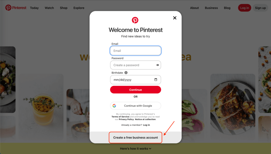 pinterest account creation