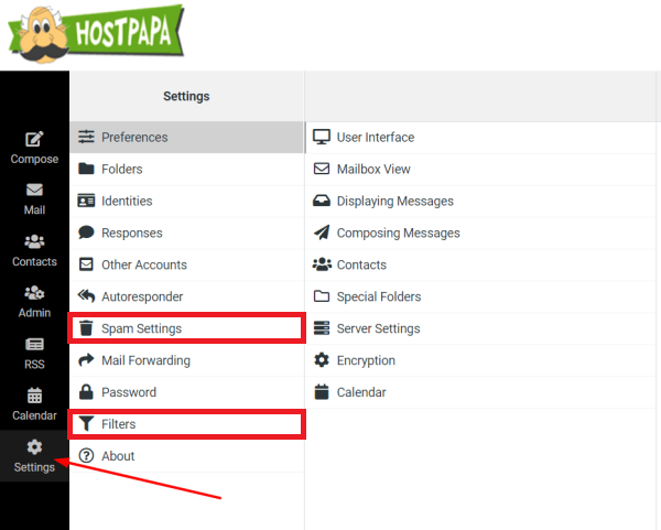 hostpapa email spam settings