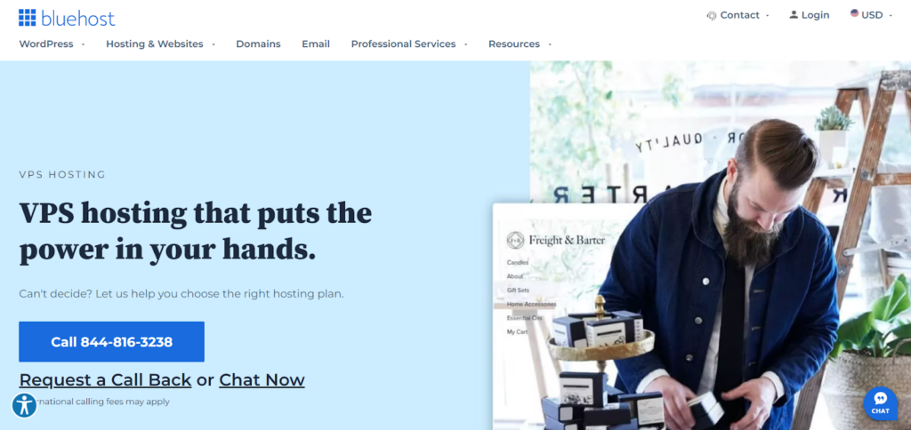 Bluehost VPS homepage