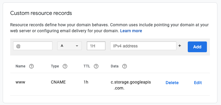 Custom resource records and CNAME record Google Cloud