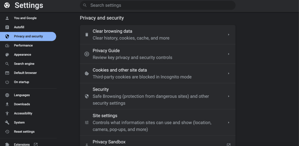 google privacy and security settings