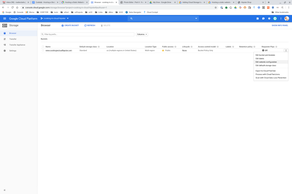 Google Cloud Edit website configuration option