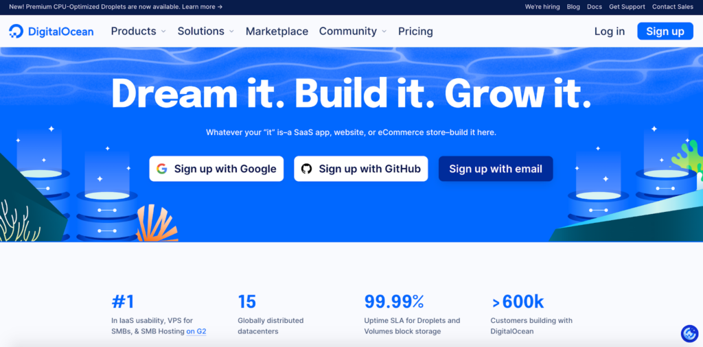 digitalocean homepage