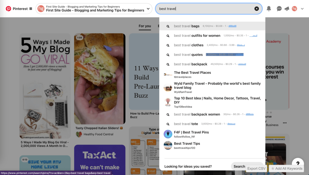pinterest seo research by suggested topics