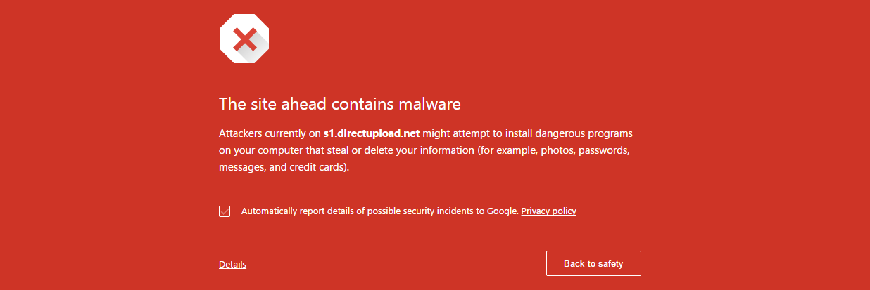 Site contains a malware warning