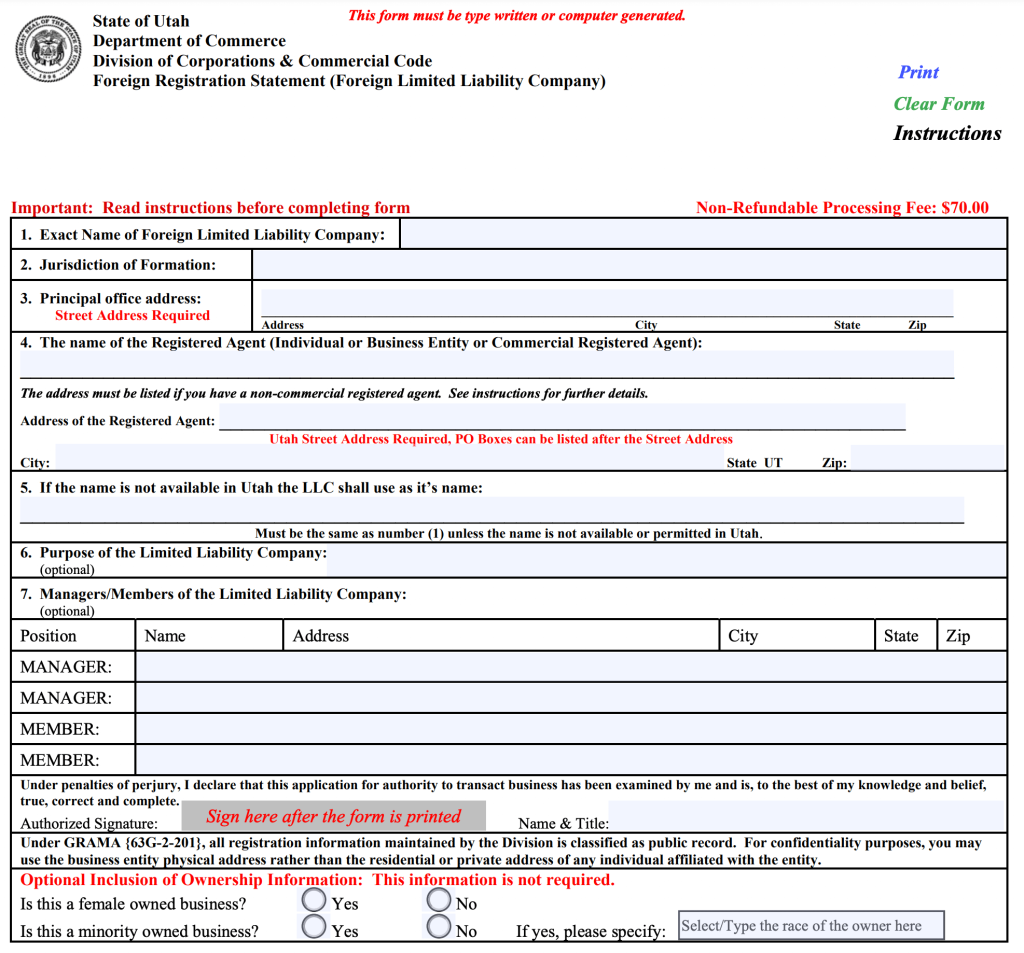 utah foreign llc registration form